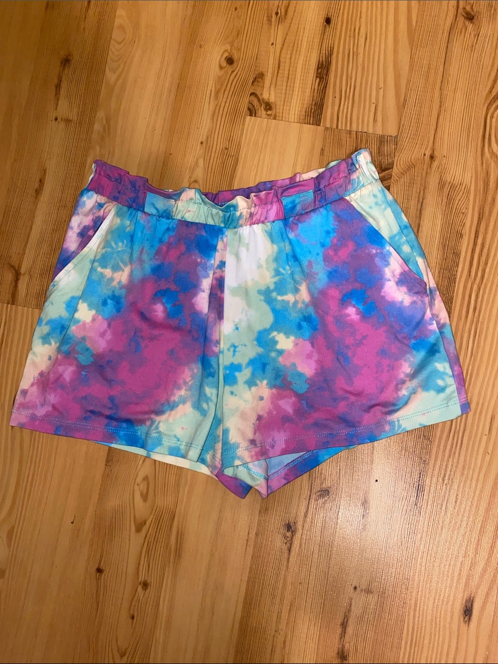Women's Pastel Tie-Dye Athletic Shorts — Pink & Blue